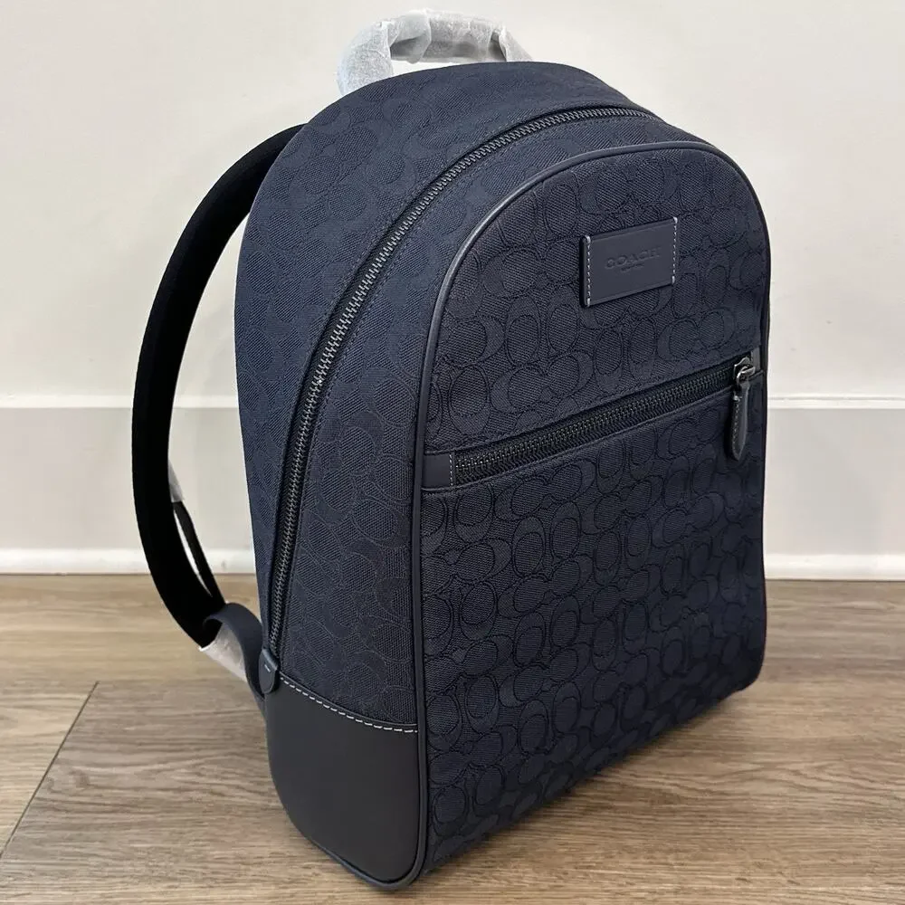 Coach Theo Backpack In Signature Jacquard Navy NWT Laptop Work College Book Bag
